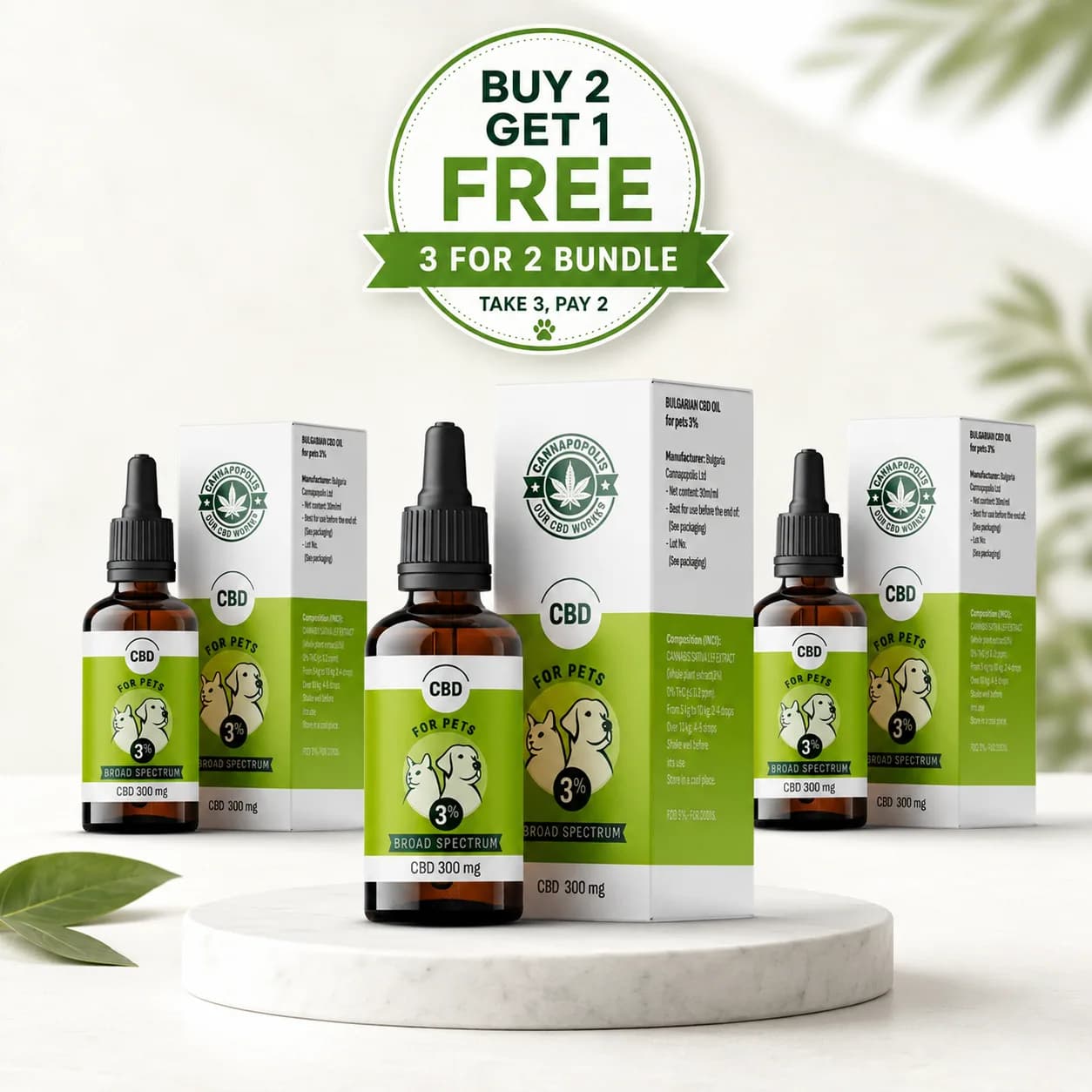3 za cenu 2 CBD olej 3 % Cannapopolis pro zvířata balíček Cannapopolis