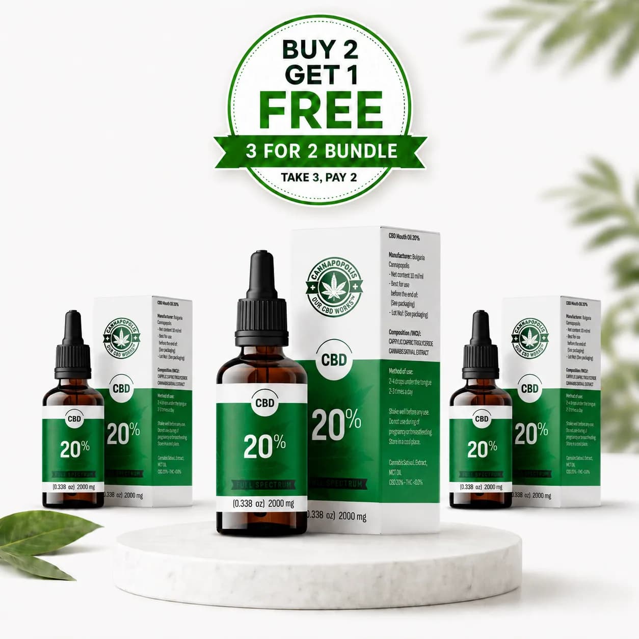 3 za cenu 2 CBD olej 20 % Cannapopolis balíček Cannapopolis