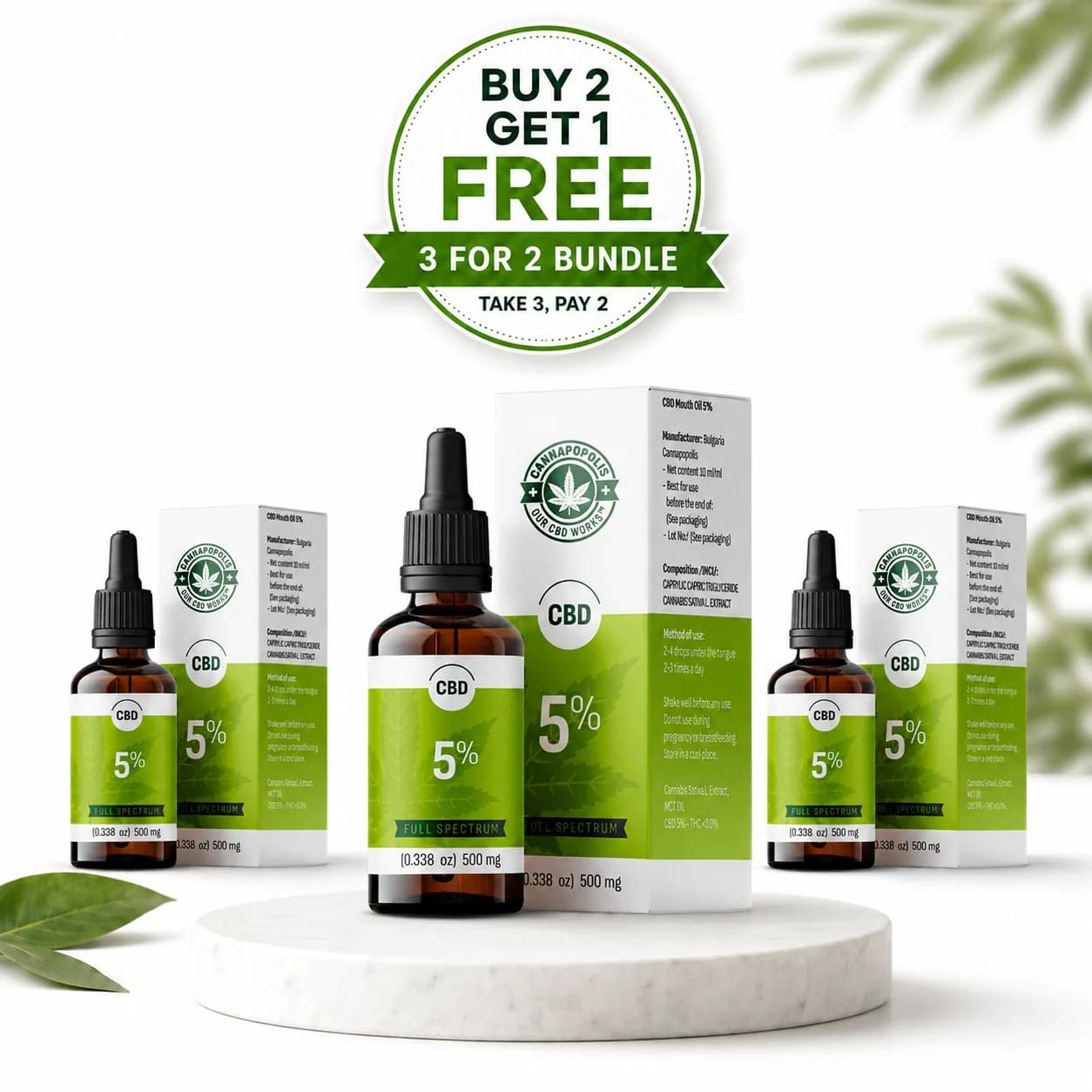 3 za cenu 2 CBD olej 5 % Cannapopolis balíček Cannapopolis