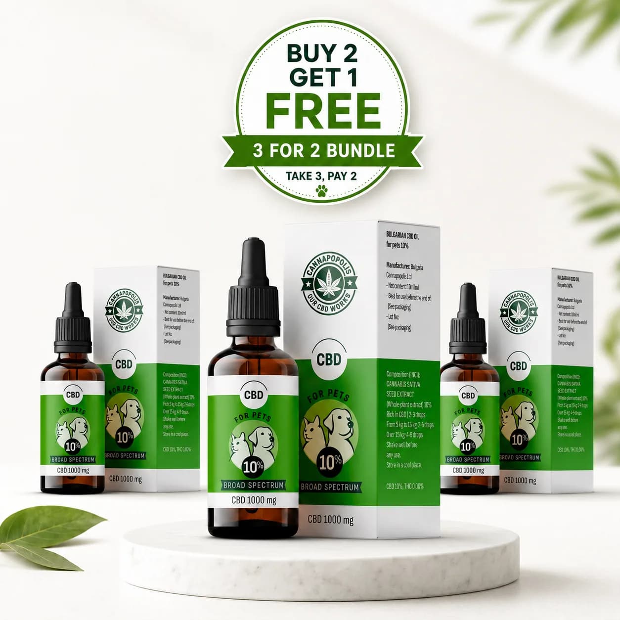 3 za cenu 2 CBD olej 10 % Cannapopolis pro zvířata balíček Cannapopolis