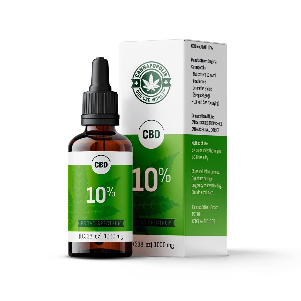 CBD olej 10 % Cannapopolis, 10ml lahvička s 1000 mg CBD