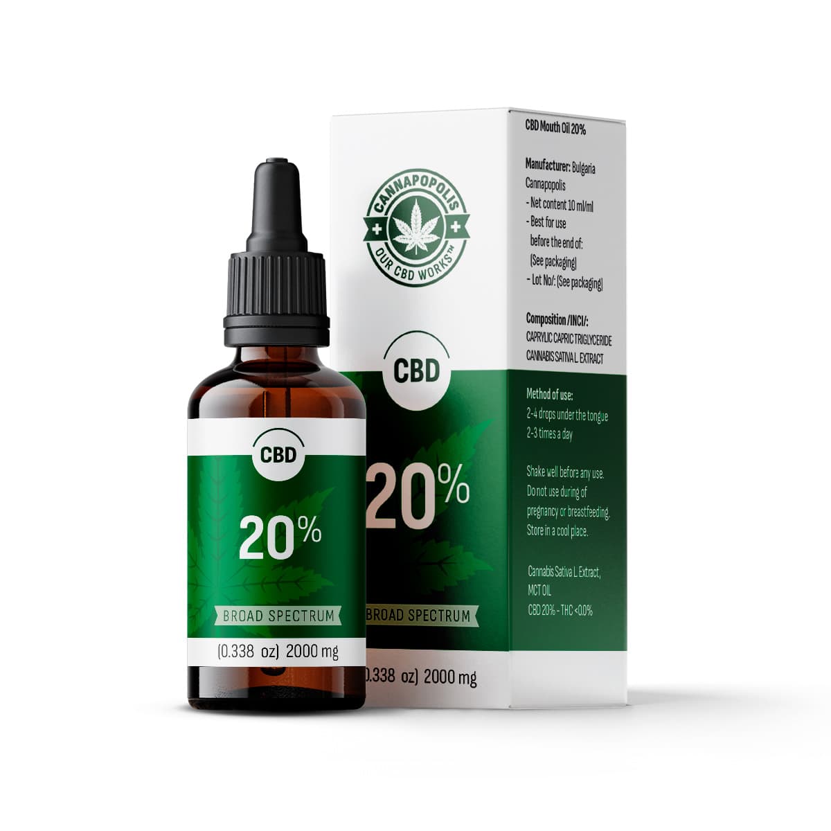 CBD olej 20 % Cannapopolis, 10ml lahvička s 2000 mg CBD