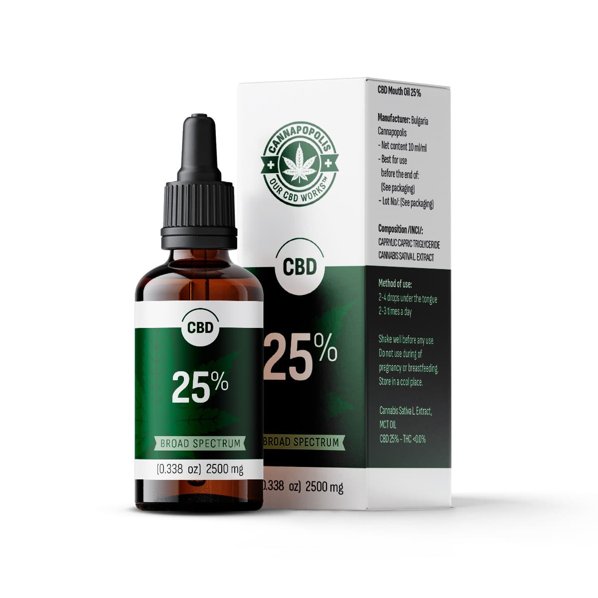 CBD olej 25 % Cannapopolis, 10ml lahvička s 2500 mg CBD