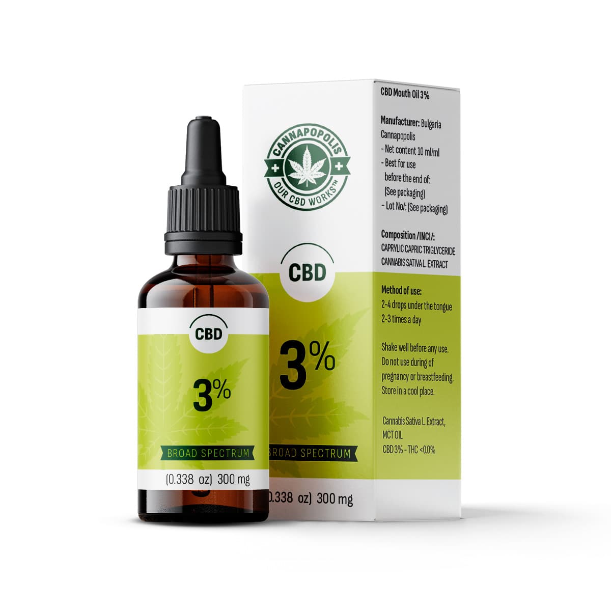 CBD olej 3 % Cannapopolis, 10ml lahvička s 300 mg CBD