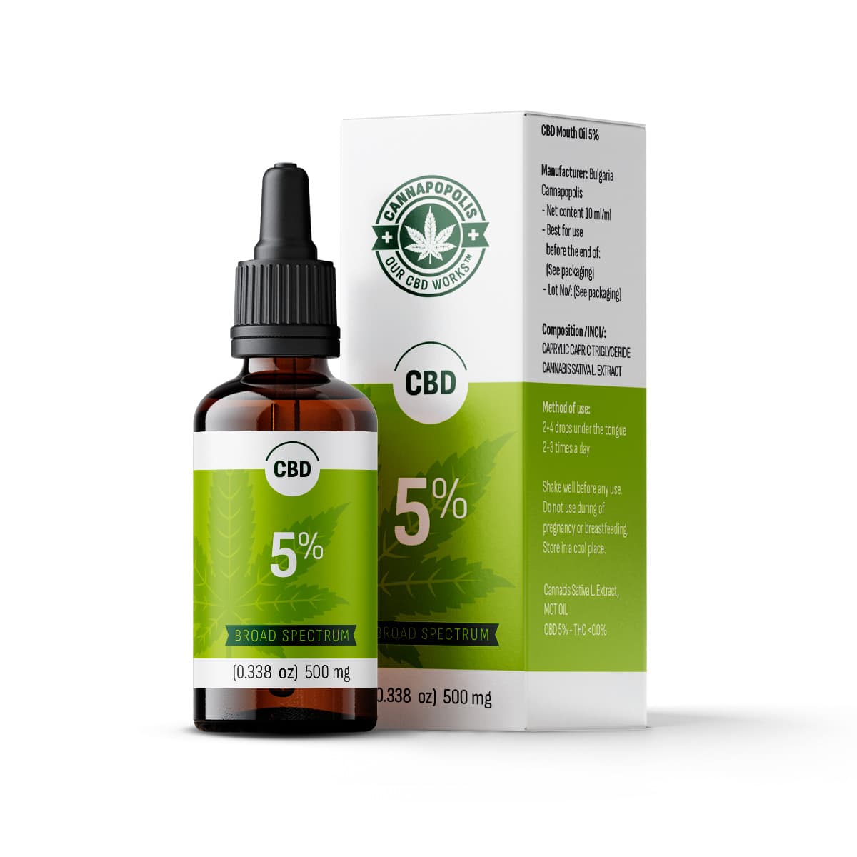 CBD olej 5 % Cannapopolis, 10ml lahvička s 500 mg CBD