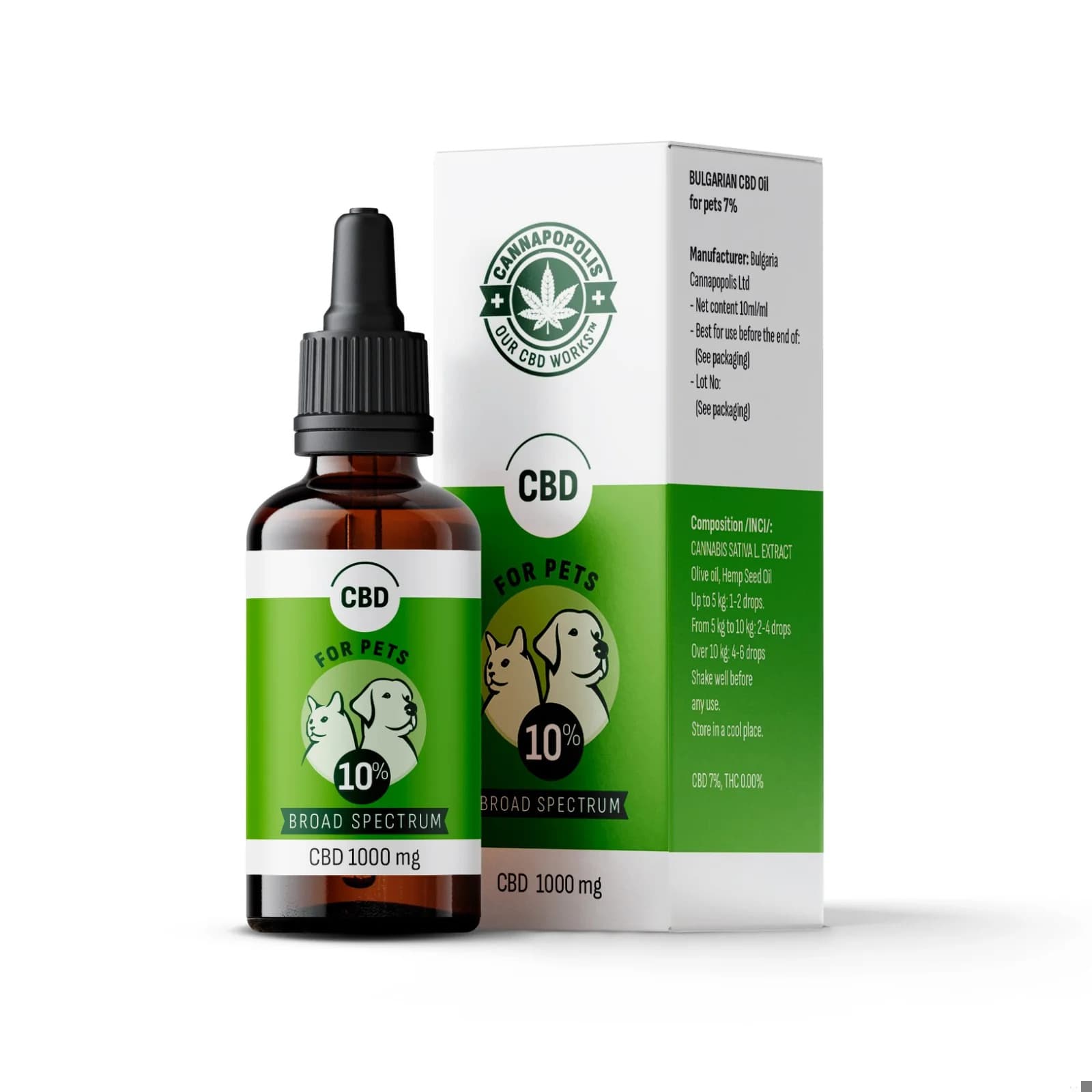 CBD olej 10 % Cannapopolis pro zvířata, 10ml lahvička s 1000 mg CBD