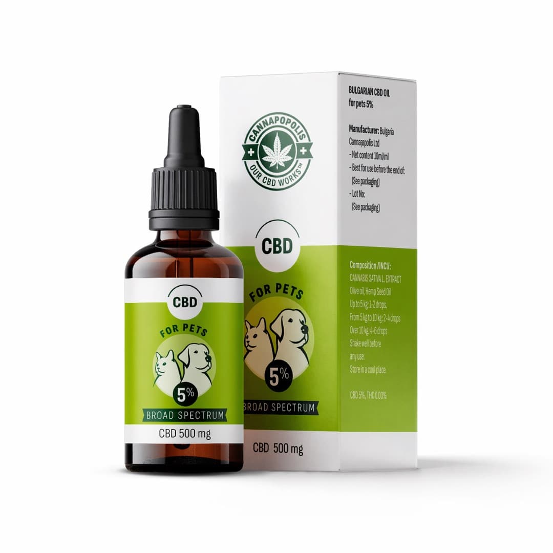CBD olej 5 % Cannapopolis pro zvířata, 10ml lahvička s 500 mg CBD